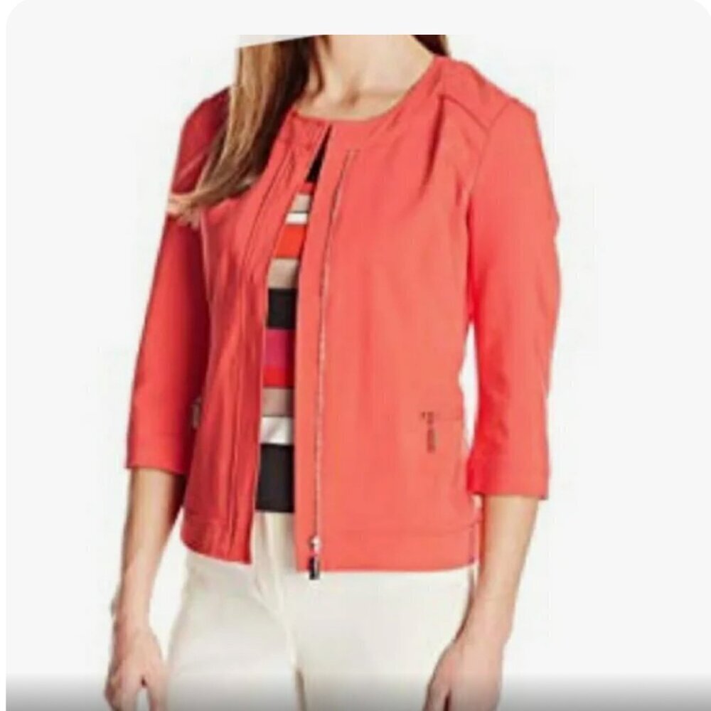 Rafaella Orange Zip Front 3/4 Sleeve Blazer Jacket, Size Medium